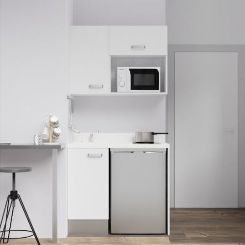 Kitchenette KOOL 100cm emplacements frigo top et micro-ondes blanc/snova (blanc) évier à gauche - CUISIBANE - K00B-P100SN-G pas cher Secondaire 1 L