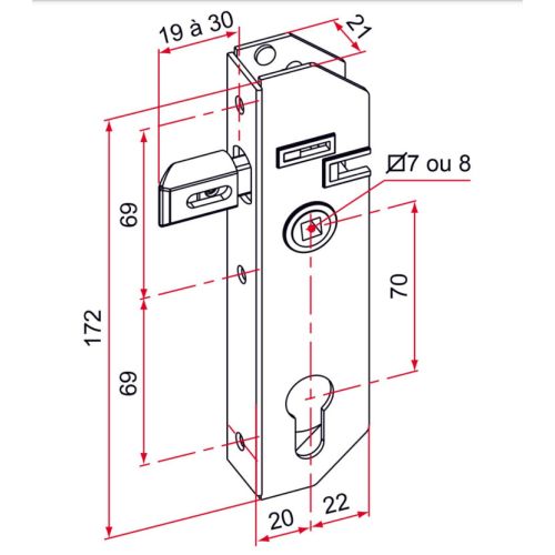 Serrure à encastrer GJ axe 20mm carré 7mm - TIRARD - GJ701301 pas cher Secondaire 1 L