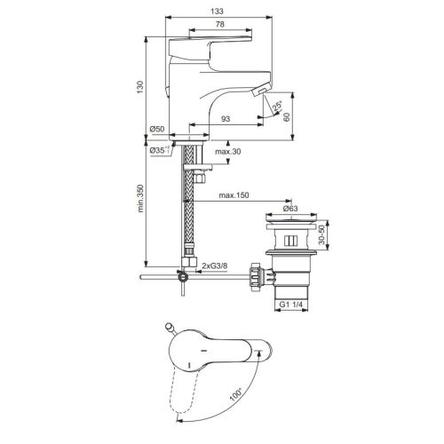 Mitigeur de lavabo monotrou OLYOS C3 chromé PORCHER D1114AA photo du produit