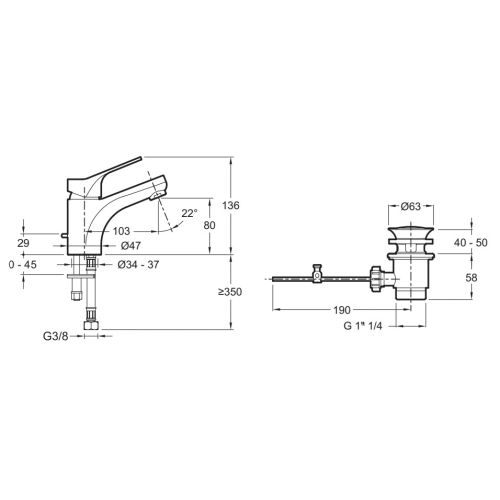 Mitigeur lavabo monotrou avec système d'installation breveté 5|35'' BRIVE - JACOB DELAFON - E75759-4-CP pas cher Secondaire 1 L