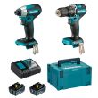 Pack de 2 outils LXT 18 V (DTD157 + DHP487) + 2 batteries 5 Ah + chargeur rapide en coffret MAKPAC MAKITA DLX2414TJ photo du produit