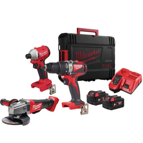 Pack 3 outils 18 V M18 (FSAG125X + BLPD2 + BLIDR) + 2 batteries 5 Ah + chargeur + HD-BOX MILWAUKEE photo du produit Principale L