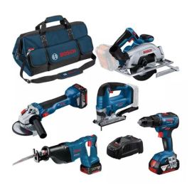 Pack de 5 outils 18V Bosch (GSR55 + GKS57 + GWS10 + GST + GSA) + 3 batteries 4 Ah + chargeur + sac - 0615990N39 pas cher Principale M