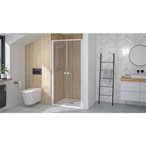 Porte de douche SUPRA 2P pivotante 80 cm profilé blanc verre transparent KINEDO PA1530BTN photo du produit