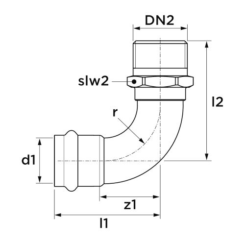 Raccord VSH SudoPress Cuivre courbe 90&deg; (&agrave; sertir x filet&eacute;) 14xR1/2'' AALBERTS IPS 6673438 photo du produit Secondaire 1 L