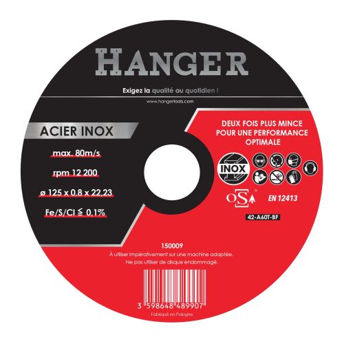 Disque à tronçonner acier/inox 125x0,8mm déporte - HANGER - 150009 pas cher Principale L