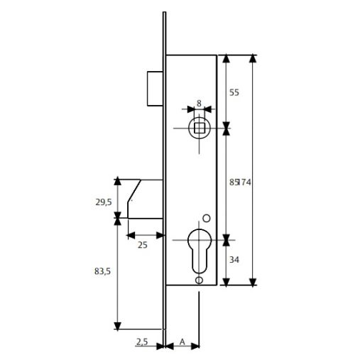 Coffre monopoint pêne dormant 1/2 tour axe de 25mm - TESA - 4210255NM pas cher Secondaire 1 L