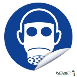 Panneau souple ''Obligation de porter un masque &agrave; gaz'' Novap vinyle adh&eacute;sif D80 mm - 4031293 pas cher Principale M