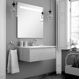Meuble de salle de bain PENA simple vasque 1 tiroir et miroir Led STAM bambou (chêne clair) 80cm - COSYNEO - GIBPENA80STAMBAM pas cher Principale M