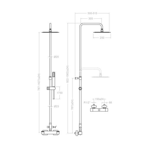 Colonne de douche thermostatique télescopique avec ensemble KUATRO 4754RK250 - RAMON SOLER - 257289 pas cher Secondaire 1 L