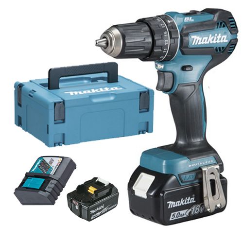 Perceuse-visseuse à percussion 18V + 2 batteries 5Ah + chargeur rapide + coffret MAKPAC - MAKITA - DHP485RTJ pas cher