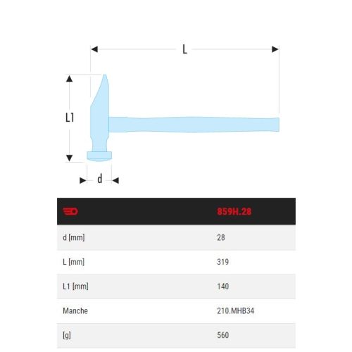 Marteau à garnir tête carrée 28 mm FACOM 859H.28 photo du produit Secondaire 1 L