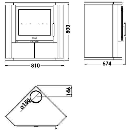Poêle à bois d’angle SINTRA 800x810x574 - PANADERO - 18615 pas cher Secondaire 1 L