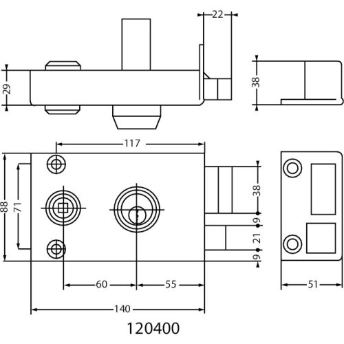 Serrure 3 points VEGA horizontal fouillot cylindre de 45mm droite - JPM - 504000-18-1A pas cher Secondaire 2 L
