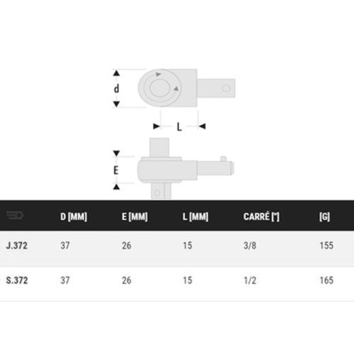 Cliquet 1/2'' pour clé dynamométrique L.15mm - FACOM - S.372 pas cher Secondaire 1 L