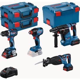 Kit 4 outils Bosch ProCORE18V (GSR90/GDX210/GSA28/GBH24) + 1 batterie 4 Ah + 2 batteries 5,5 Ah + GAL 1880CV en coffret L-BOXX - 0615990N37 photo du produit Principale M