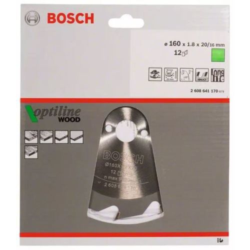 Lame de scie circulaire 160 x 20 x 1,8 mm pour le bois 12 dents BOSCH 2608641170 photo du produit Secondaire 2 L