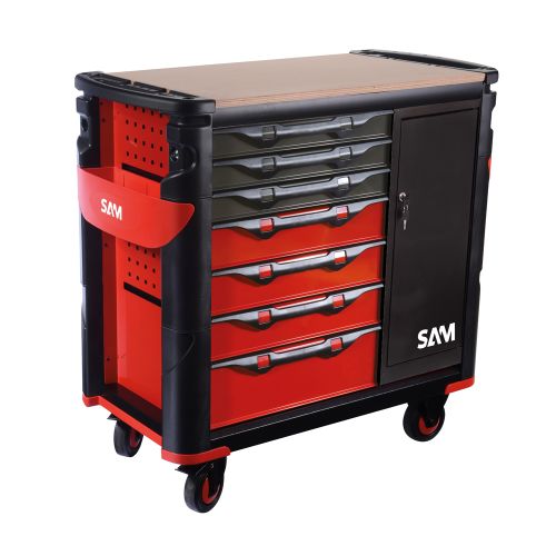 Servante 41 - 7 tiroirs avec armoire latérale et plateau bois - SAM OUTILLAGE - 417-BXEZ pas cher Principale L