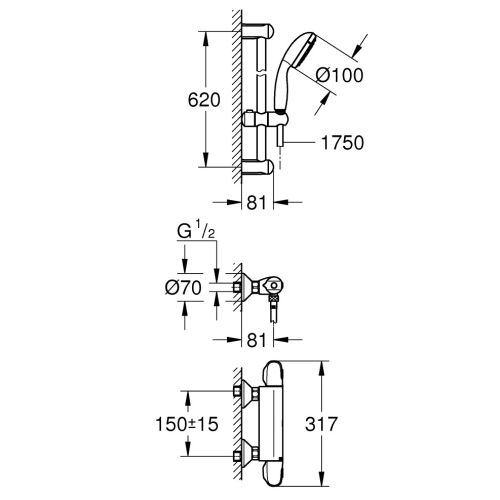 Pack mitigeur GROHTHERM 1000 + ensemble de douche TEMPESTA - GROHE - 34557-001 pas cher Secondaire 2 L