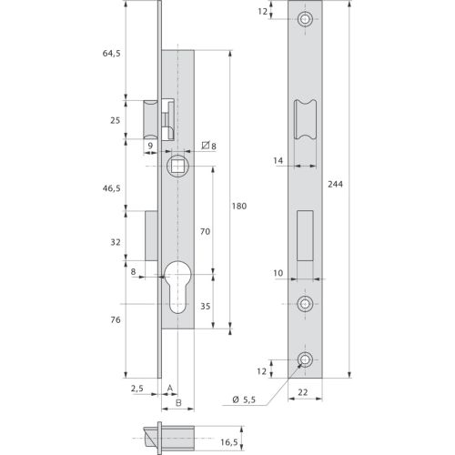 Serrure monopoint à larder cylindre pêne dormant demi-tour longueur 28mm - STREMLER - 2460.28.0 pas cher Secondaire 1 L