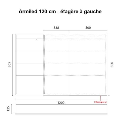 Miroir armoirette ARMILED 120cm portes à droite - CUISIBANE - S02ARMILEDD pas cher Secondaire 1 L