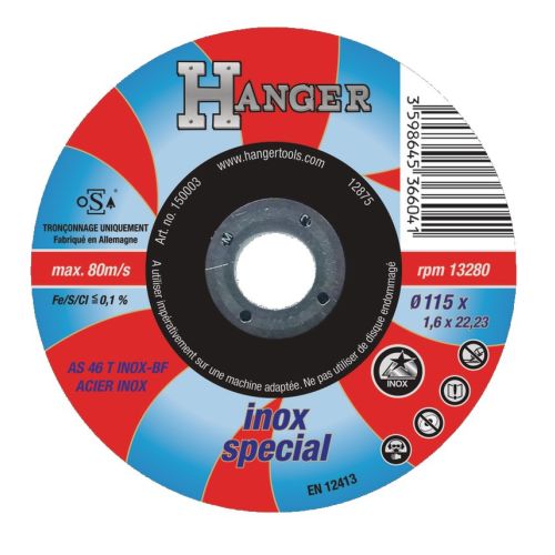 Disque à tronçonner inox 115 x 1,6 x 22,2 mm AS46 HANGER 150003 photo du produit Principale L
