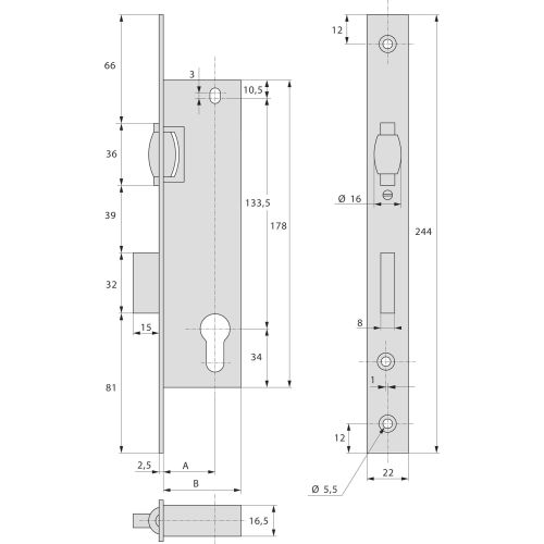 Serrure monopoint à pêne dormant et rouleau 36 mm - STREMLER - 2464.36.0 pas cher Secondaire 1 L