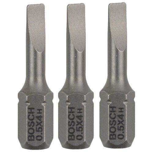 Paquet de 3 embouts de vissage plats qualité extra-dure queue six pans mâle 1/4'' S0,5x4 L 25mm - BOSCH - 2607001457 pas cher