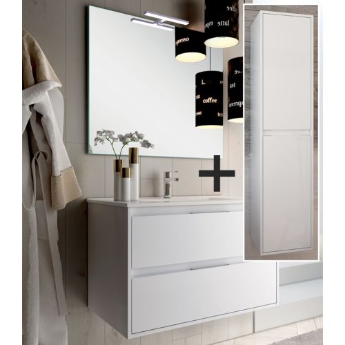 Ensemble meuble de salle de bain 100cm simple vasque + colonne de rangement IRIS blanc - COSYNEO - SIRIRIS100COLBLA pas cher