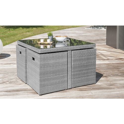 Ensemble repas encastrable 4 places gris plateau verre - DCB GARDEN - PVC-4-GRIS pas cher Secondaire 2 L