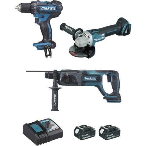 Pack de 3 outils Makita 18 V (DDF482/DGA504/DHR241) + 2 batteries 4.0 Ah + MAKPAC photo du produit