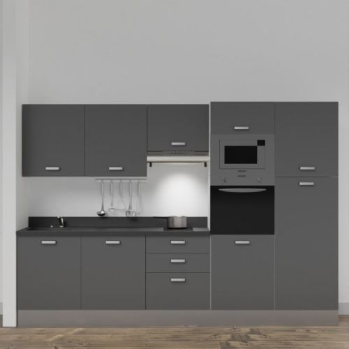 Kitchenette K46L 300cm emplacements four/micro-ondes/hotte gris/nero (noir) évier à gauche - CUISIBANE - K46G-P180NE-G pas cher Secondaire 2 L