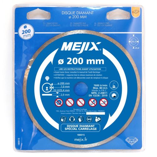 Disque diamant 200 mm avec bague de réduction 25,4/22,2 mm MEJIX 180015 photo du produit Secondaire 1 L