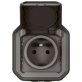 Prise de courant PLEXO Legrand 2P+T 16 A 250 V étanche pour fixation saillie anthracite – 0697.L photo du produit Principale M