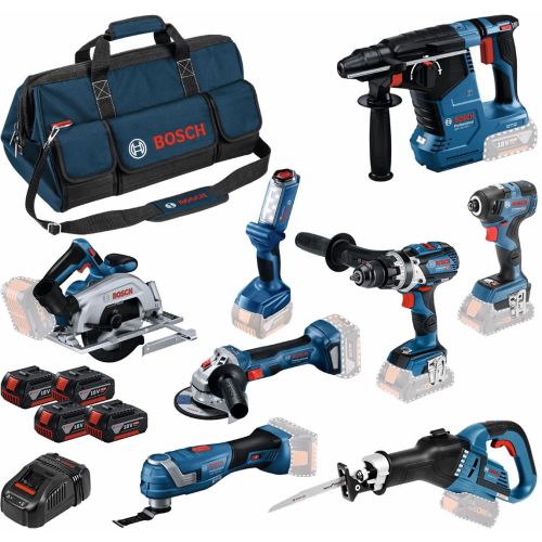 Pack 8 outils 18 V + 4 batteries 5 Ah + chargeur + sac à outils BOSCH 0615A5004A photo du produit