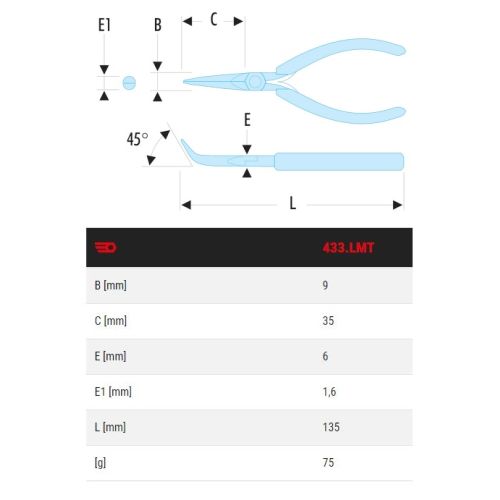 Pince à bec demi-rond coude 45D microtech - FACOM - 433.LMT pas cher Secondaire 1 L