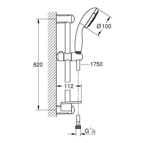 Ensemble de douche 4 jets TEMPESTA 100 avec barre 600 mm et porte-savon - GROHE - 28593002 pas cher