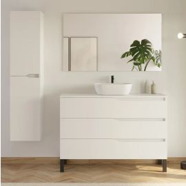 Meuble de salle de bain MATA avec plateau vasque Zeus 3 tiroirs et colonne de rangement 120 cm - LEV3C1VMATA120PBCOL pas cher Principale M