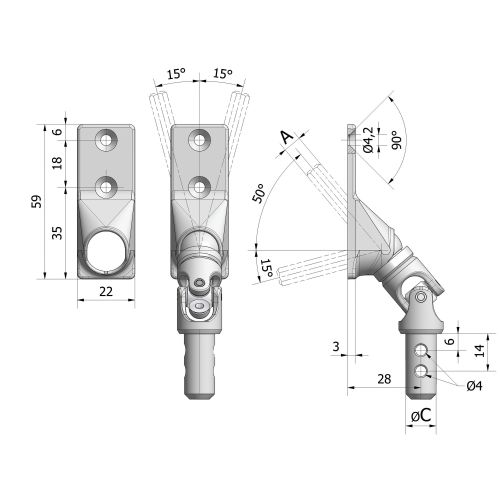 Sortie 50° plat zamak 22 x 59 mm +H7/320 RAL9016 CHERUBINI 78057030V1316 photo du produit Principale L