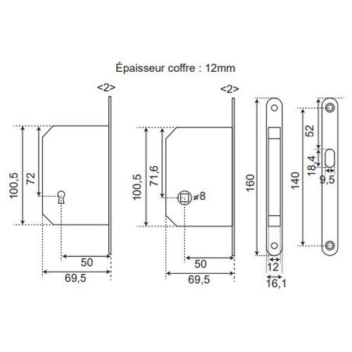 Kit porte coulissante poignée ronde noire clé L EUROWALE NO014 photo du produit Secondaire 1 L