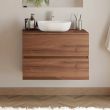 Meuble de salle de bain IDA 90cm avec plateau et vasque à poser arrondie 2 tiroirs sans miroir noyer (bois foncé) - COSYNEO - BOS2CIDA90ZEUSNOGB pas cher
