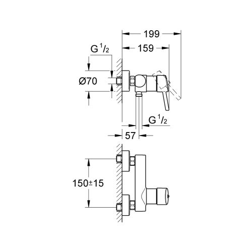 Mitigeur de douche CONCETTO mural chromé - GROHE - 32699-001 pas cher Secondaire 1 L