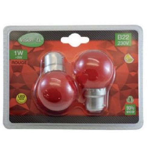 Pack de 2 ampoules LED B22 1 W bulbe dépoli rouge MIIDEX LIGHTING 76420 photo du produit Secondaire 1 L