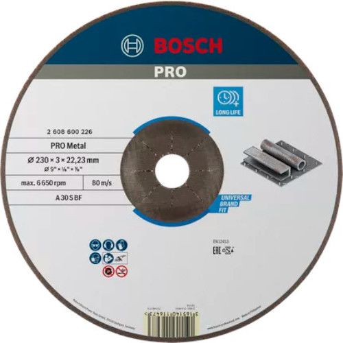 Disque &agrave; tron&ccedil;onner agglom&eacute;r&eacute; PRO m&eacute;tal 230x3x22,23mm - BOSCH - 2608600226 pas cher