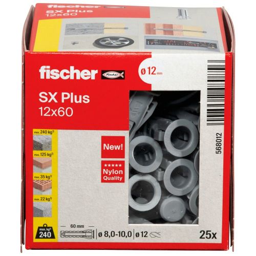 Boîte de 25 chevilles à expansion SX Plus 12X60mm - FISCHER - 568012 pas cher Secondaire 11 L