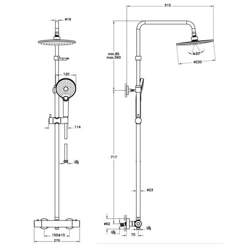 Colonne de douche AquaHeat Joy 220 VITRA A47200EXP photo du produit Secondaire 1 L