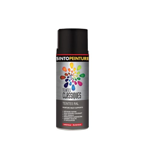 Peinture classiques antirouille teintes noir satiné RAL9005 en aérosol de 400ml - SINTO - 925115 pas cher Secondaire 1 L