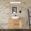 Meuble de salle de bain KING 80cm avec avec vasque Zeus - 2 tiroirs et un placard et miroir Led STAM roble - COSYNEO - REICENTREKING80STAMZ pas cher
