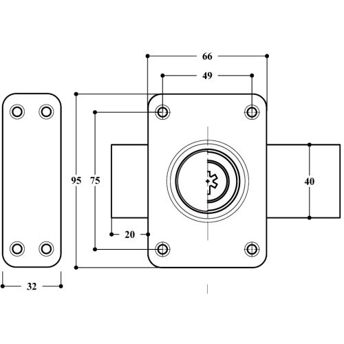 Verrou à bouton GHB 5 ailettes longueur 95 mm cylindre de 40 mm - POLLUX - 103514 pas cher Secondaire 3 L