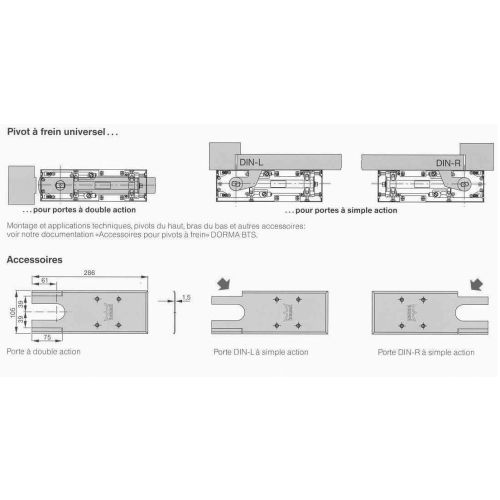 Pivot de sol à frein série BTS75 arrêt à 105° - DORMA - 61801301 pas cher Secondaire 5 L